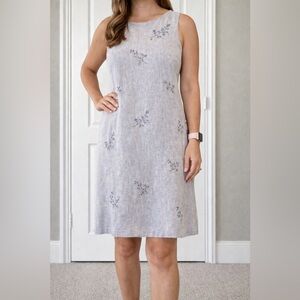 Vintage Talbots Women 100% Linen Floral Embroidered Dress Size 6P Shift